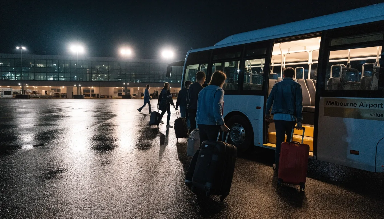 Traveller loading luggage at the Terminal 2 departures kerb at night
