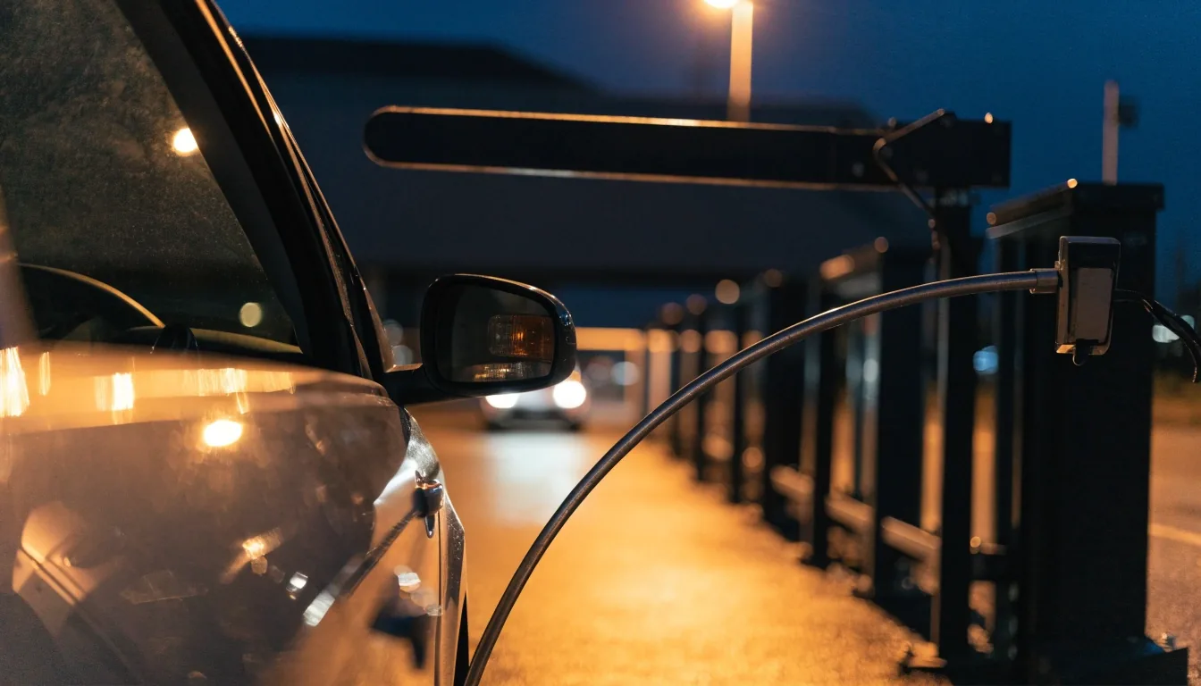 Boom gate entry at Melbourne Airport car park at night