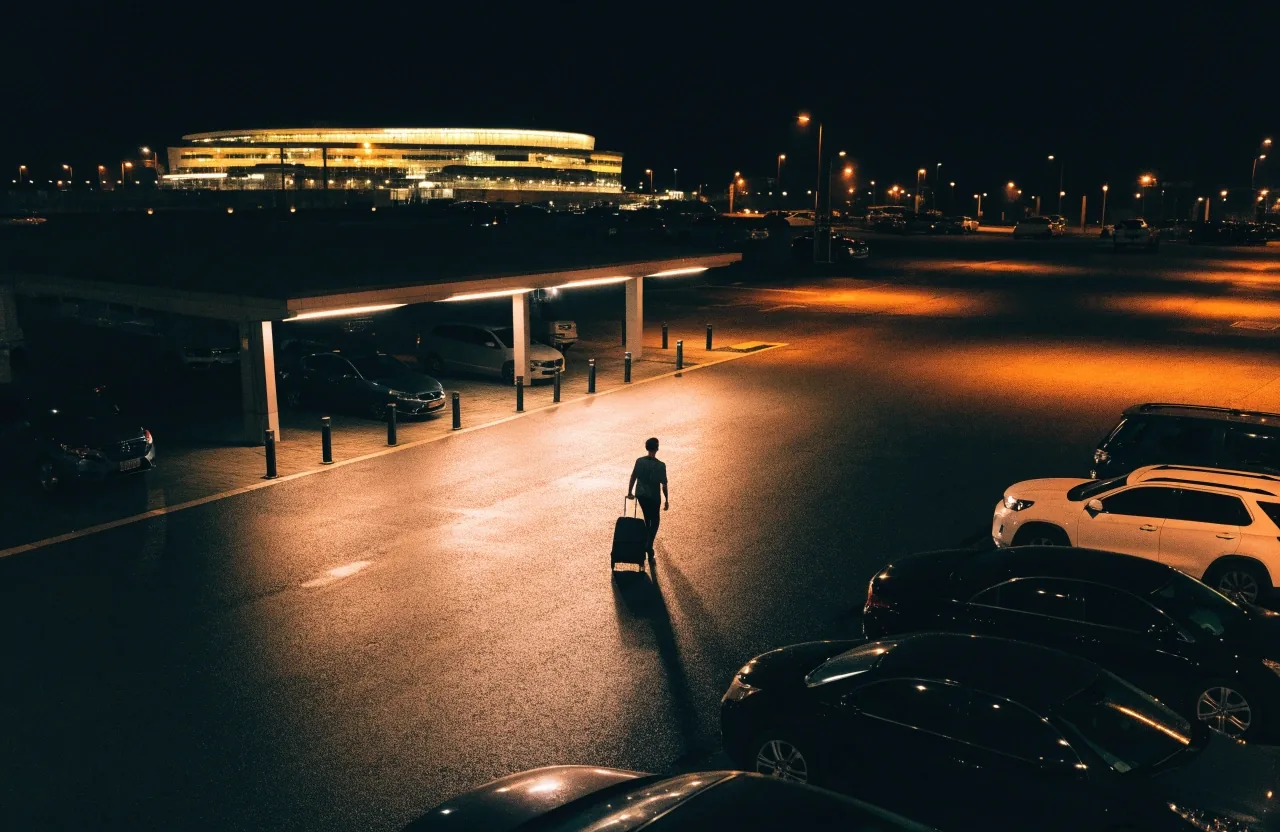 Open value parking area at Melbourne Airport at night