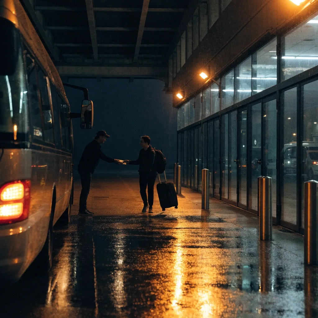 T123 Transport Hub pick-up lanes at night